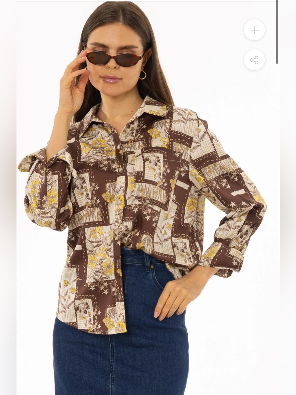Dress Blank Brown Multi Printed Blouse NWT🔥
